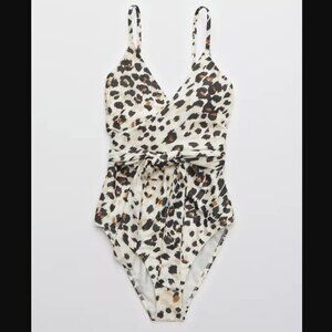 Aerie Leopard Wrap One Piece Swimsuit Size M